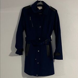 Michael Kors Navy Trench Coat with Black and Silver Accents